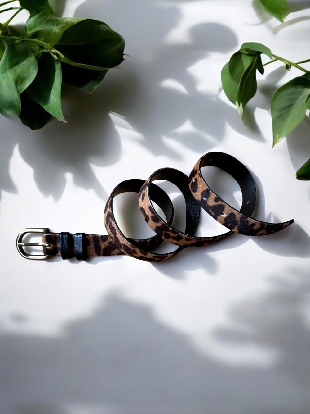 J. Crew Genuine Leather Animal Print Calf Hair Belt